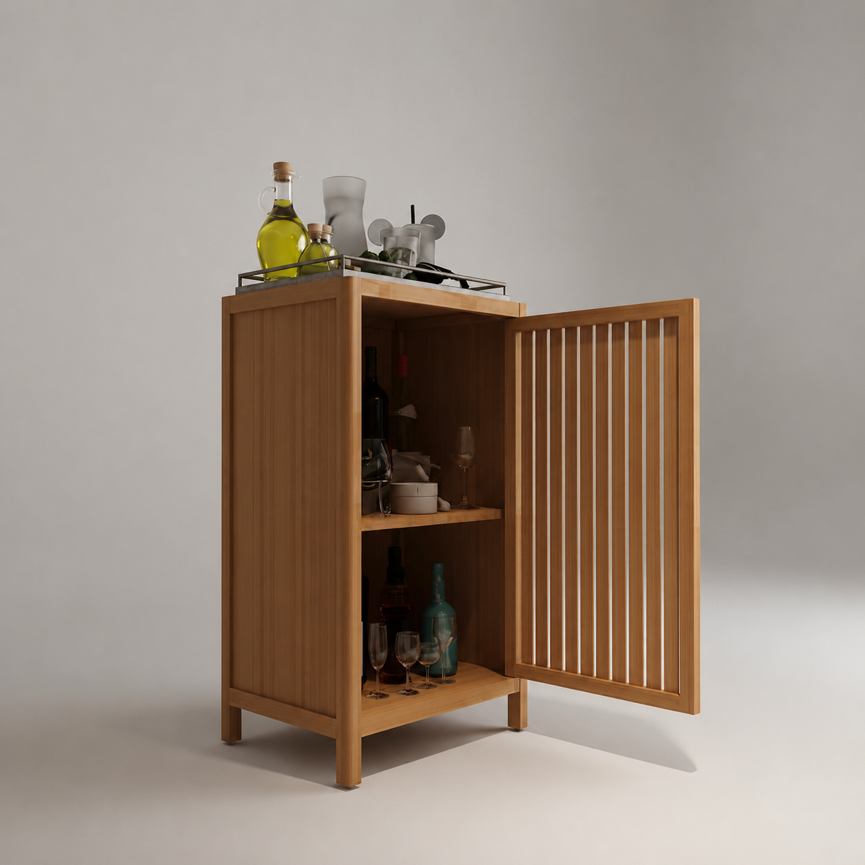 The Kinetic Slatted Bamboo Storage Console